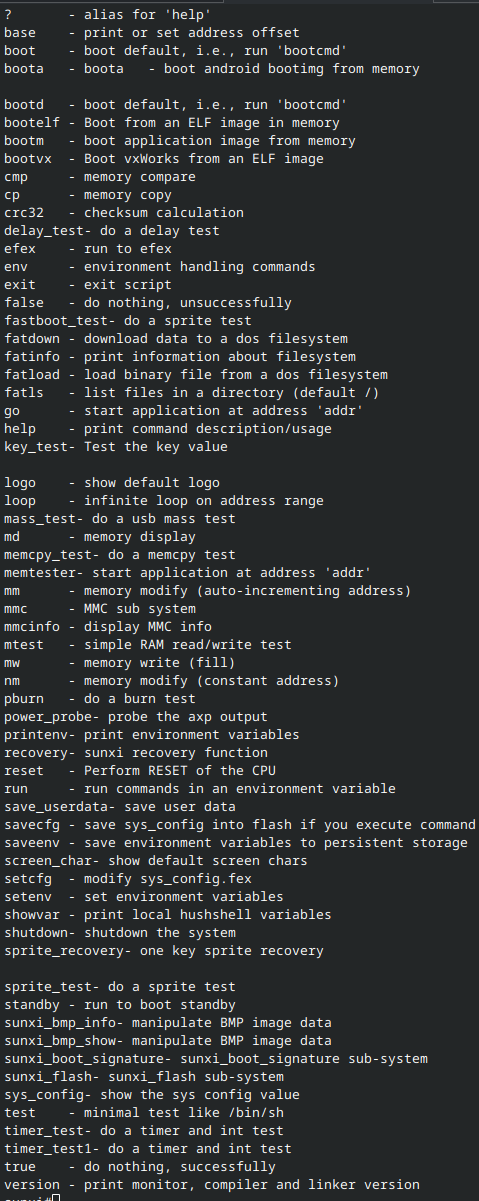 Lots of help command output